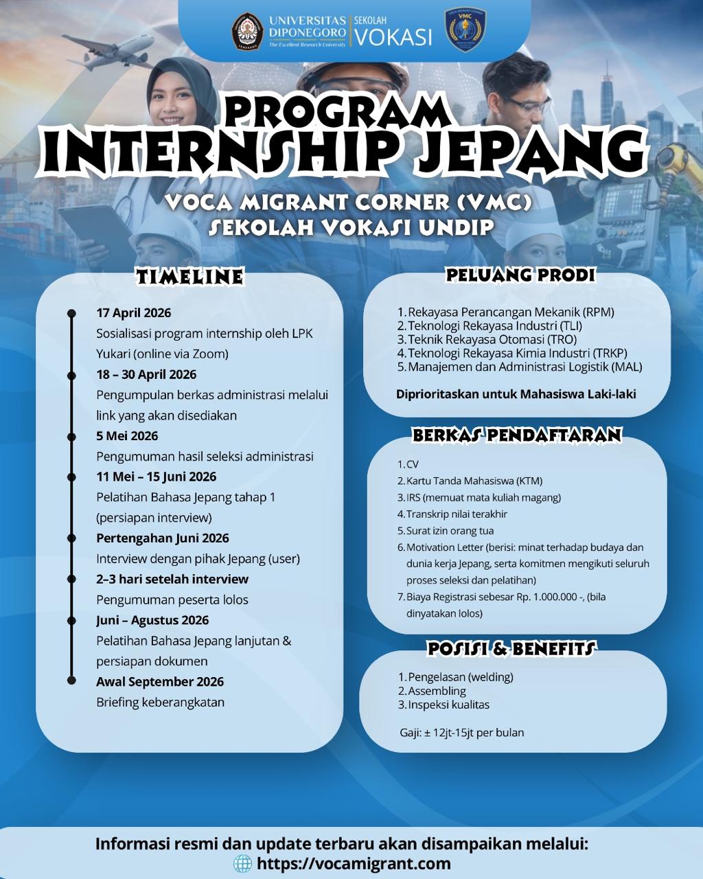 PENGUMUMAN PROGRAM INTERNSHIP JEPANG VOCA MIGRANT CORNER (VMC) – SEKOLAH VOKASI UNDIP